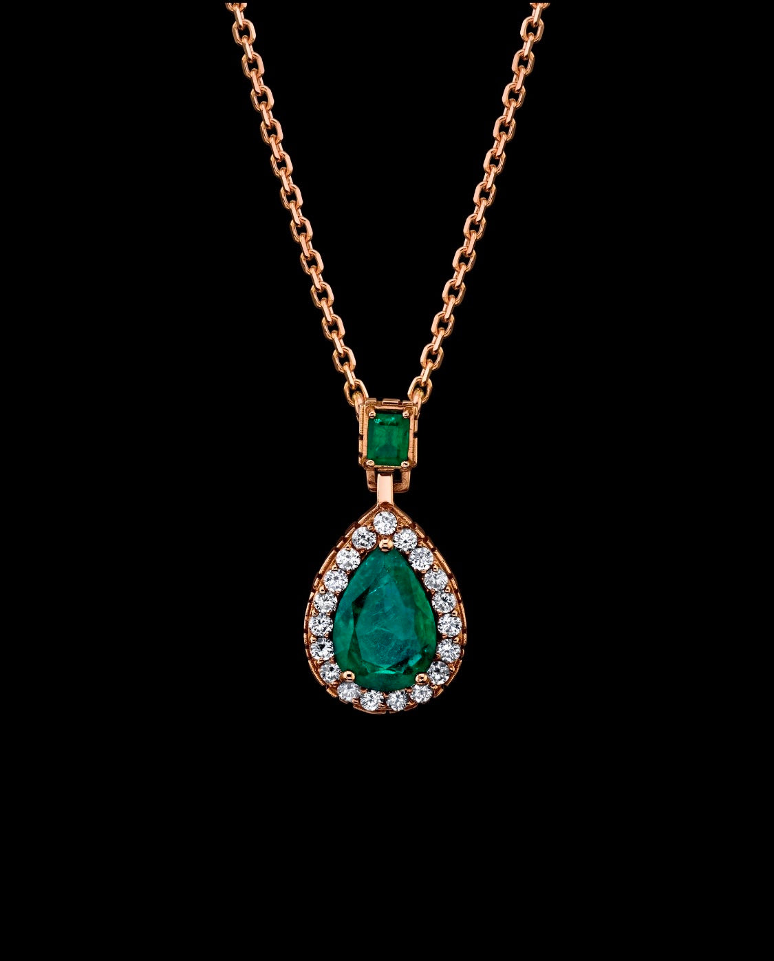 ‘KARINA’ Natural Pear Shaped Emerald and Diamond Necklace