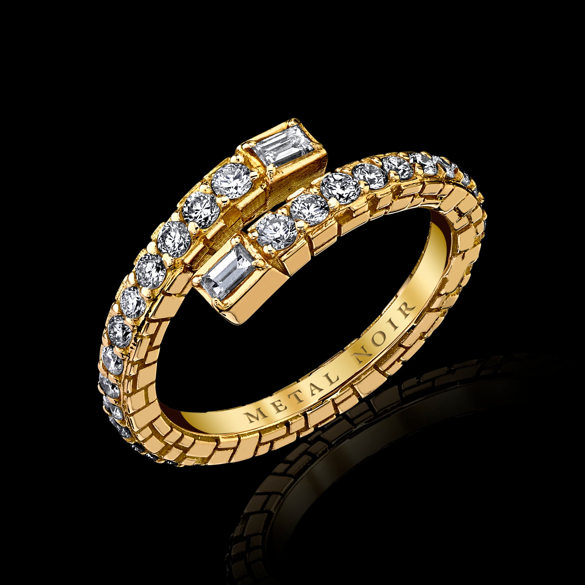 Spiral Collection 18k Gold Half Spiral Ring with 5 point matching Baguette Diamonds