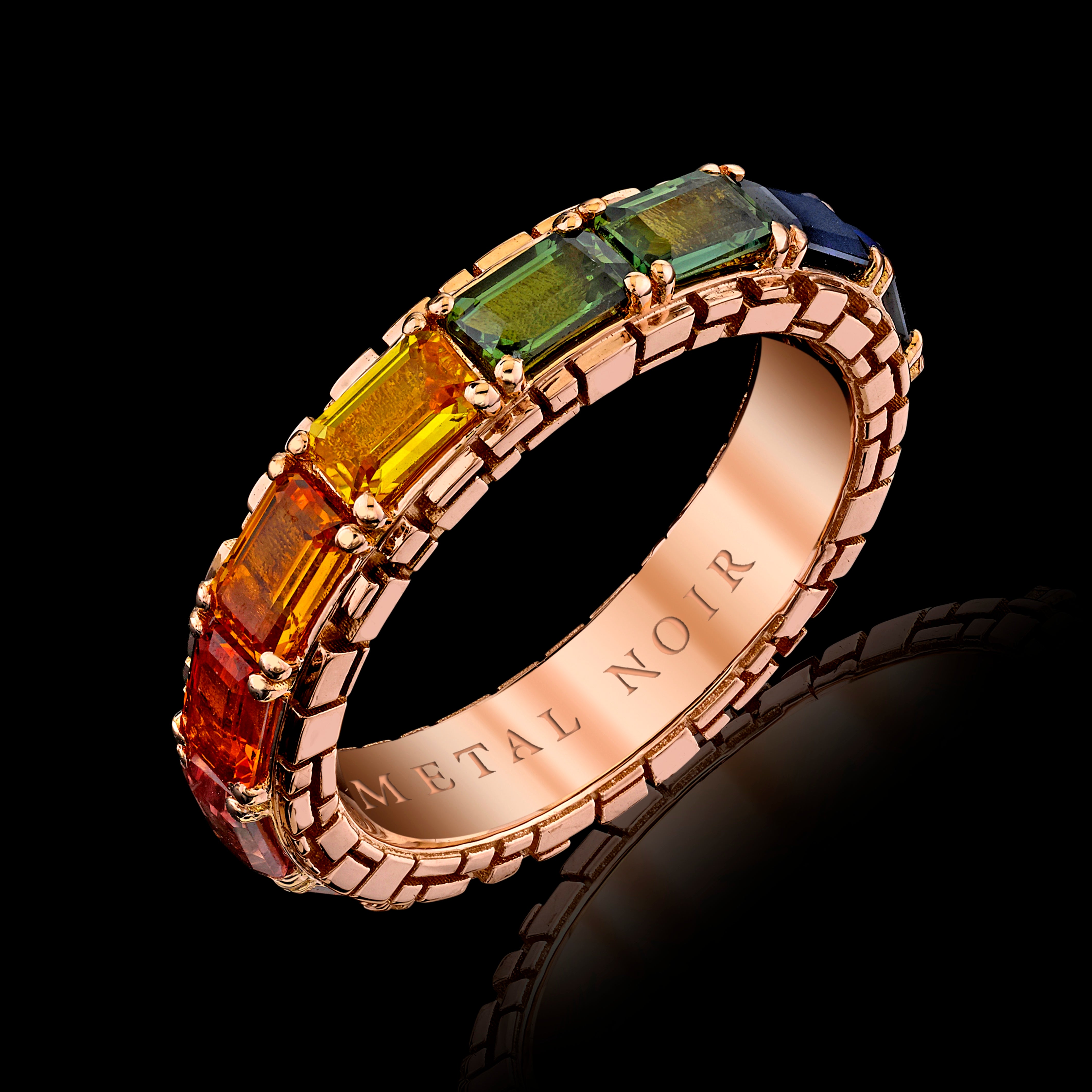Full Spectrum Collection ‘ROYGBIV’ Emerald Cut Sapphire Ring