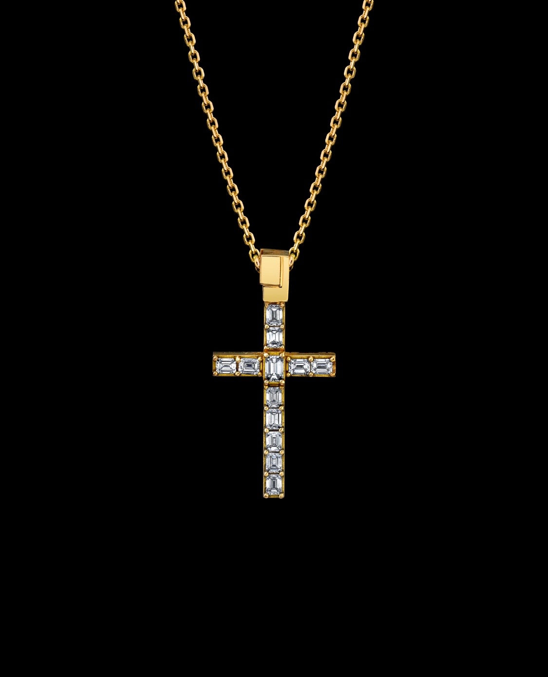 Signature Collection 10 Point Emerald Cut Small Cross Necklace