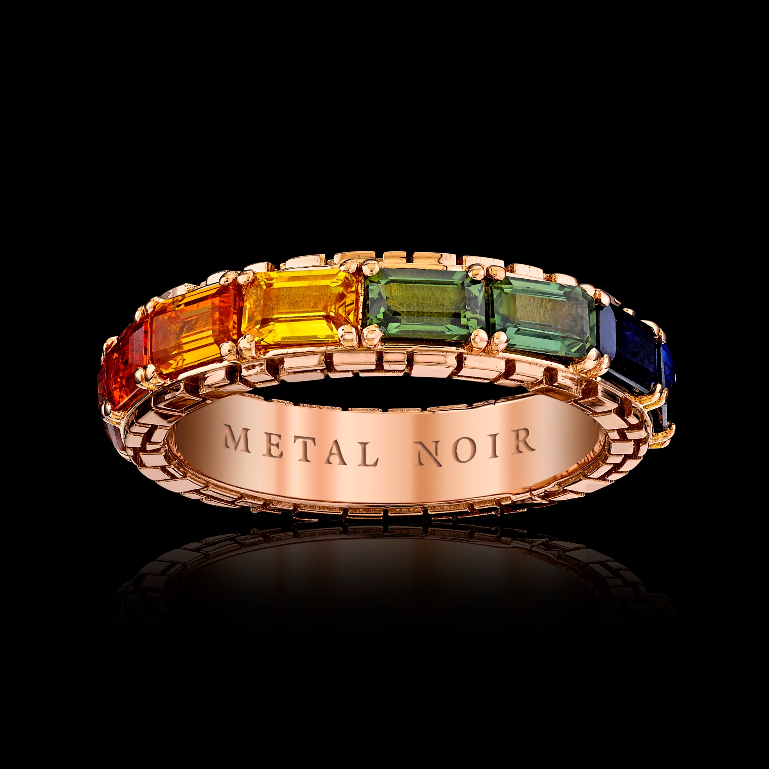Full Spectrum Collection ‘ROYGBIV’ Emerald Cut Sapphire Ring