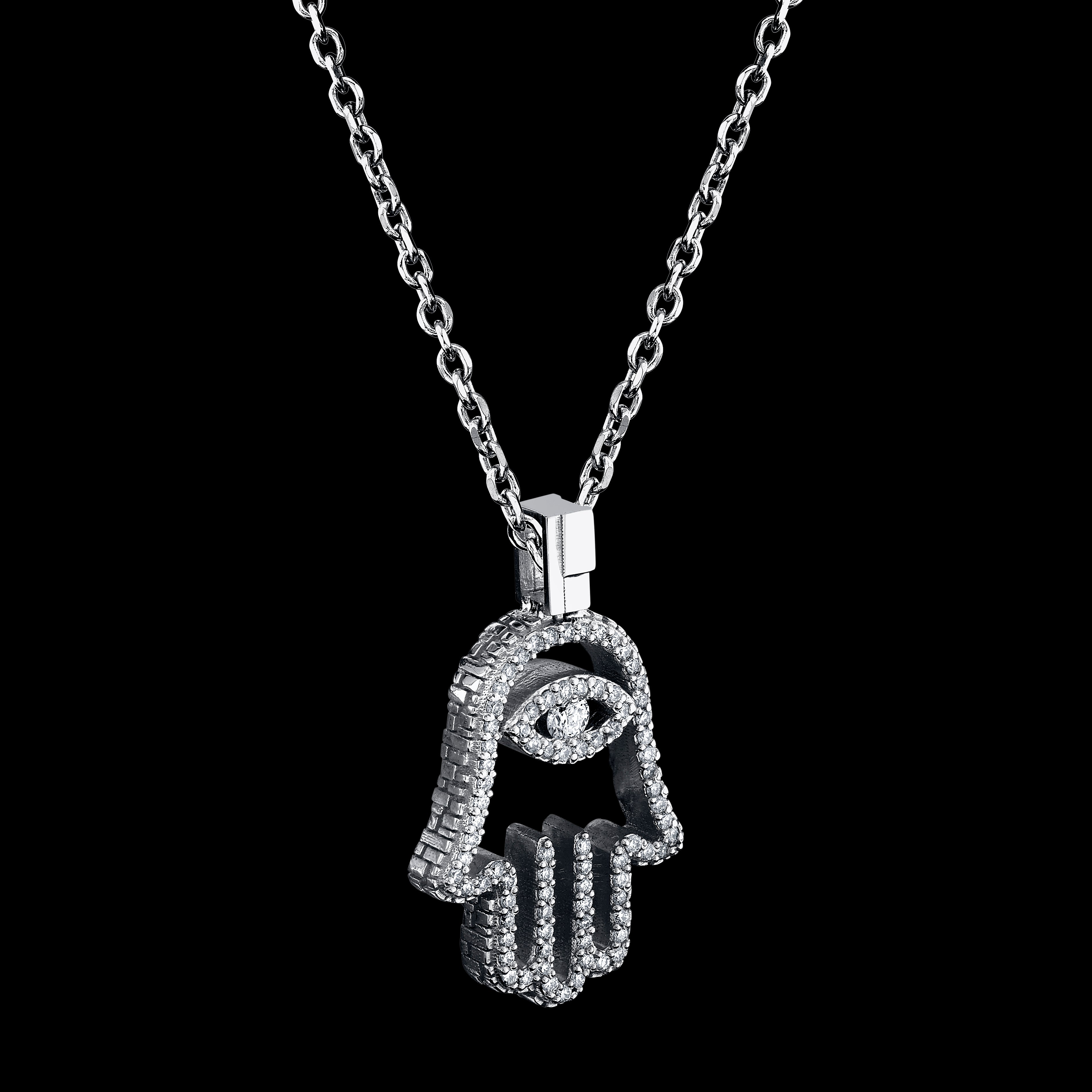 Metal Noir Signature Collection Transparent Hamsa Diamond Necklace