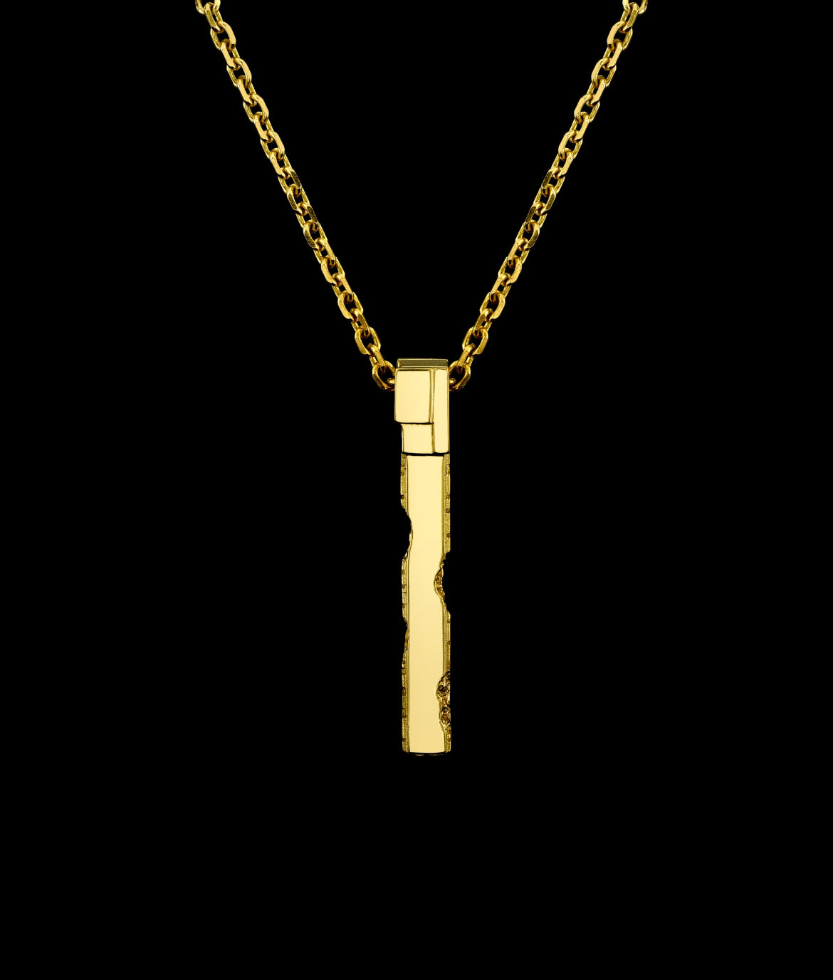 Eroded Architecture 18k Yellow Gold Large Bar Necklace with round brilliant diamonds.  Edition of 50.