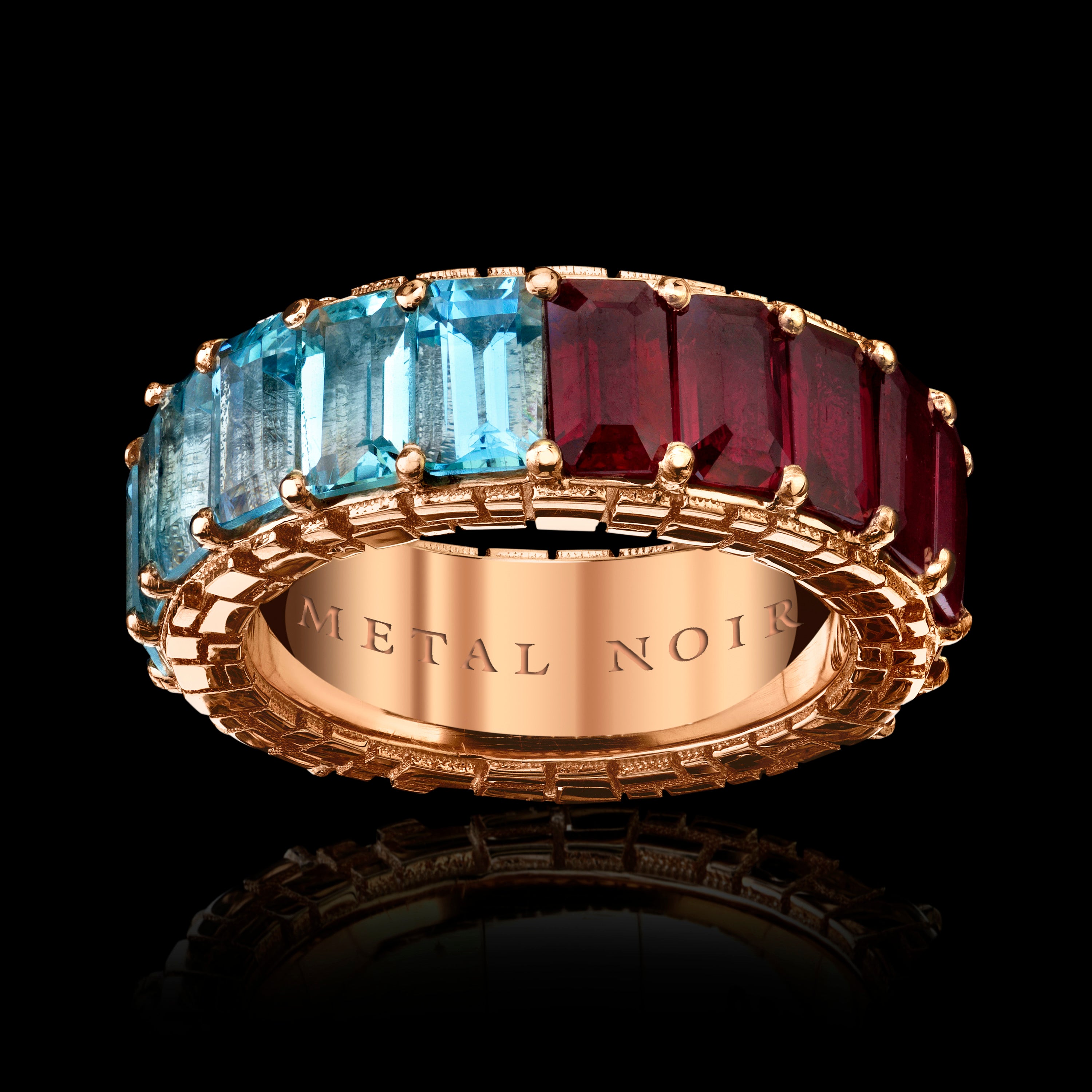 Signature Collection XL Emerald Cut Ruby + Aquarmarine Ring