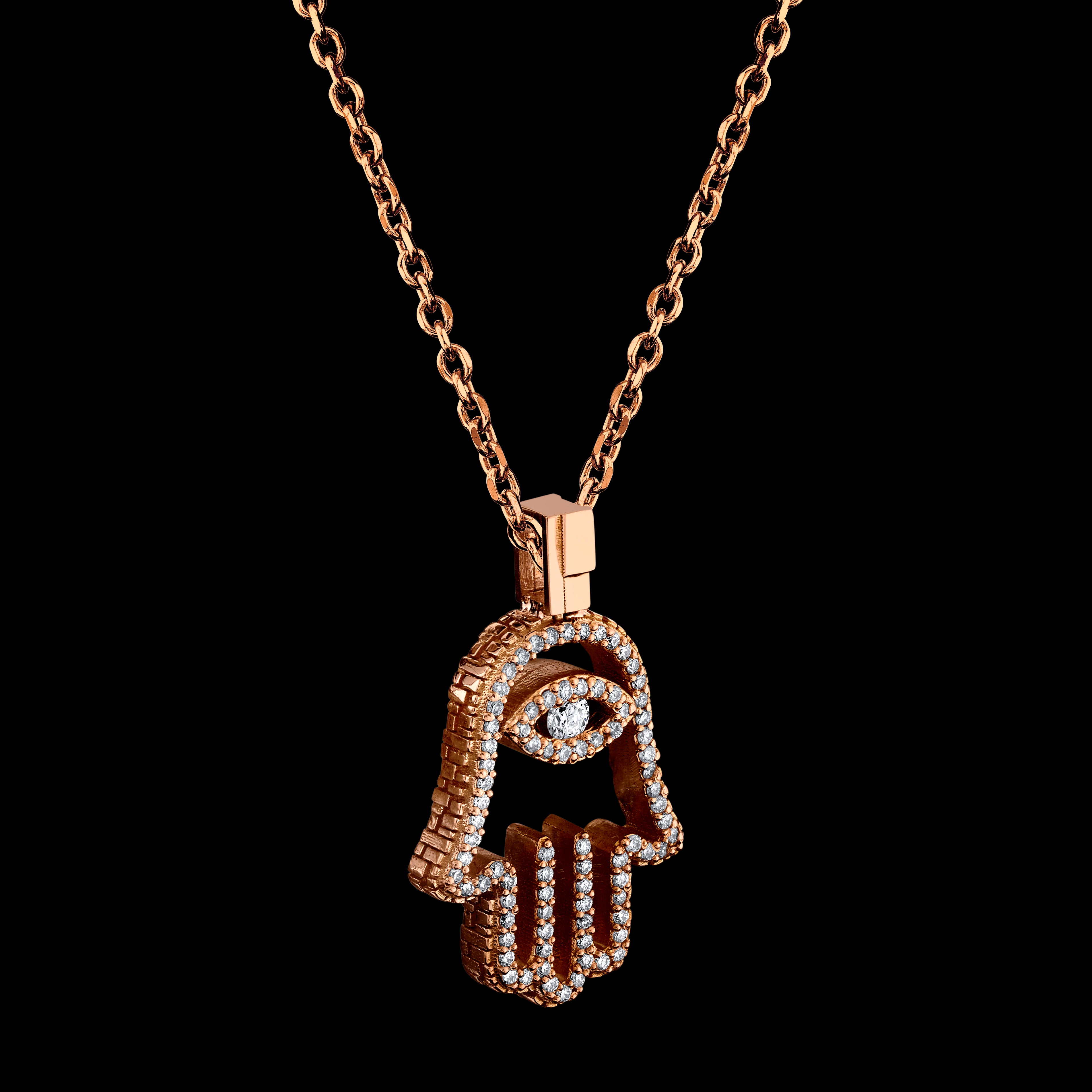 Metal Noir Signature Collection Transparent Hamsa Diamond Necklace