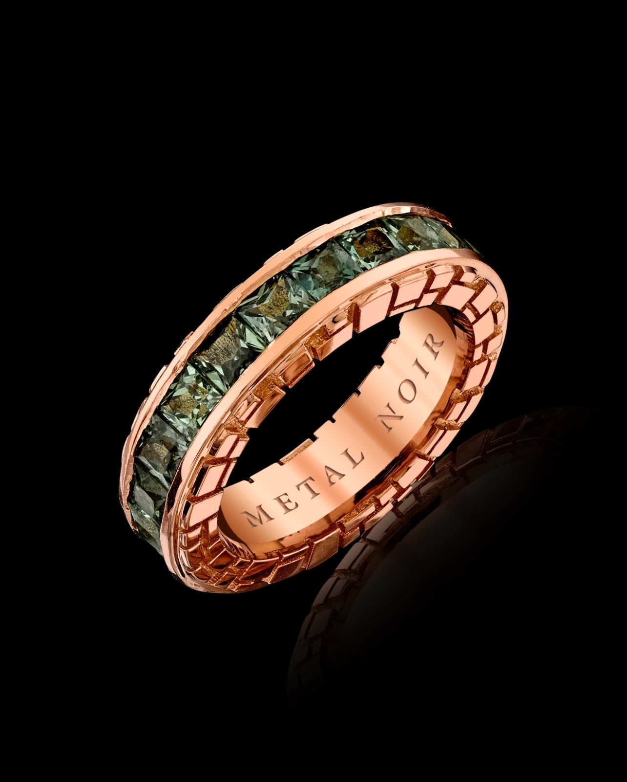 Full Spectrum Collection 18k Rose Gold 10 Pointer Princess Cut Natural Olive Green Sapphire Ring