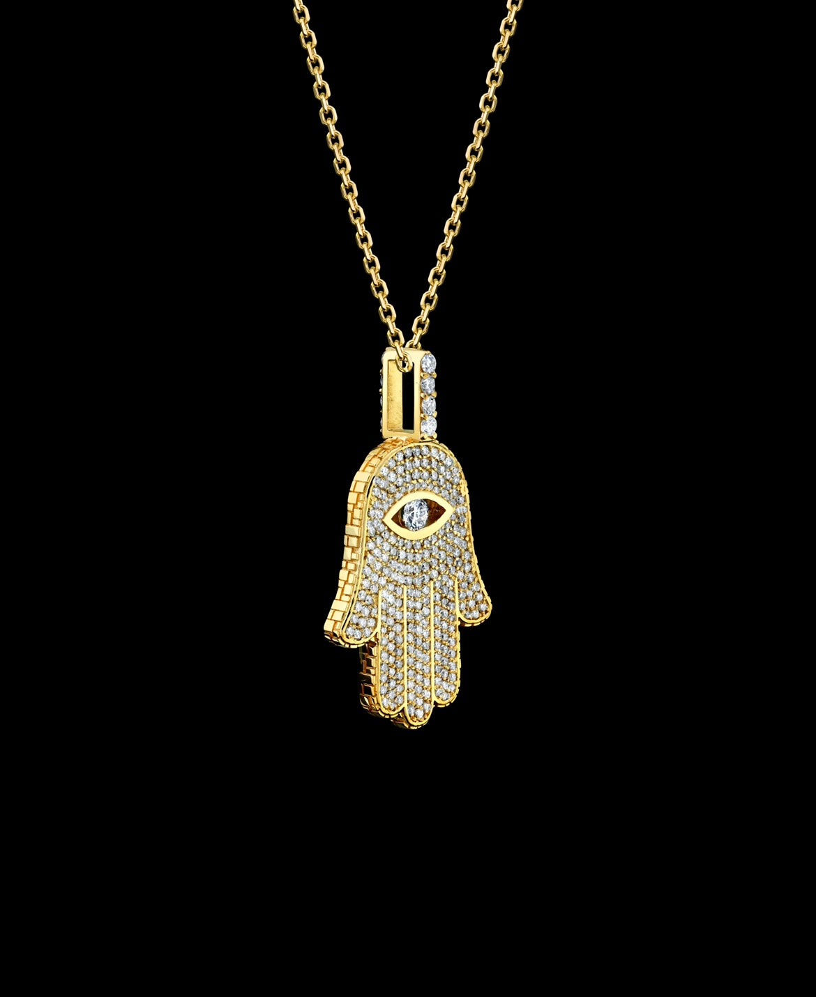 Metal Noir Signature Collection XL Hamsa Full Diamond Necklace