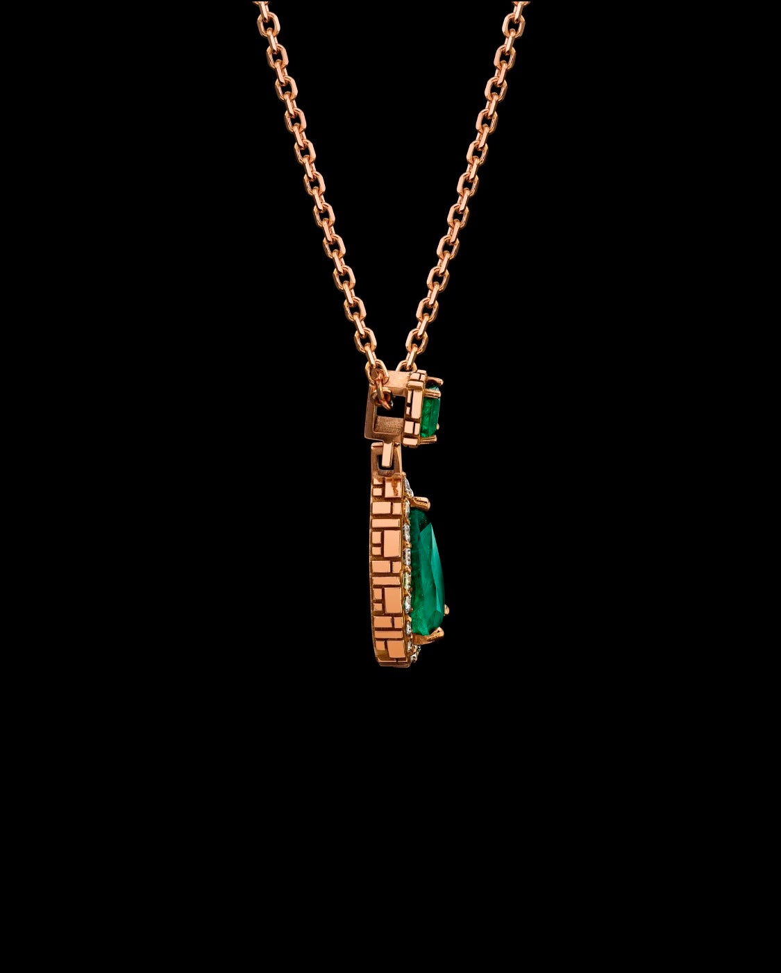 ‘KARINA’ Natural Pear Shaped Emerald and Diamond Necklace
