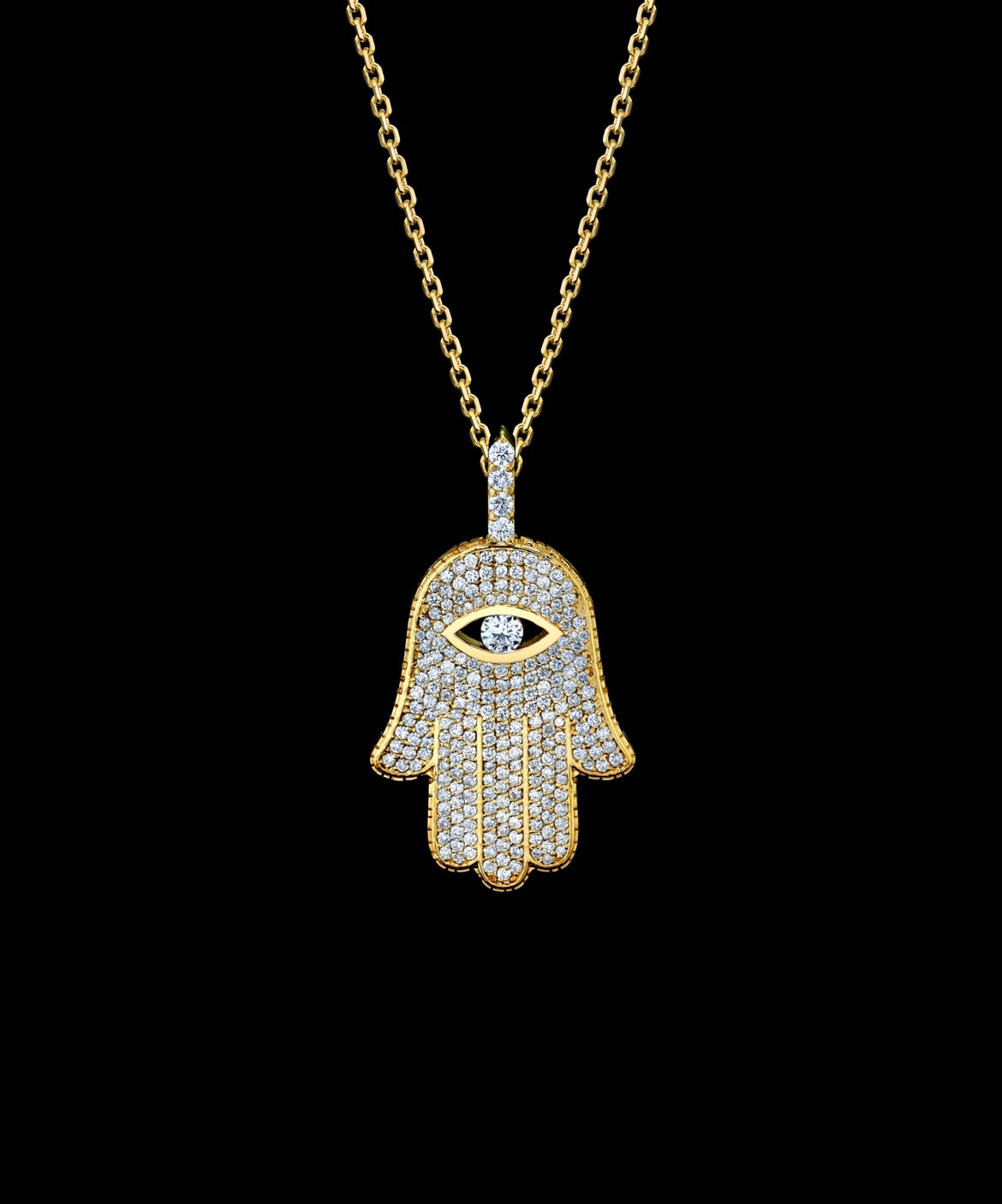 Metal Noir Signature Collection XL Hamsa Full Diamond Necklace